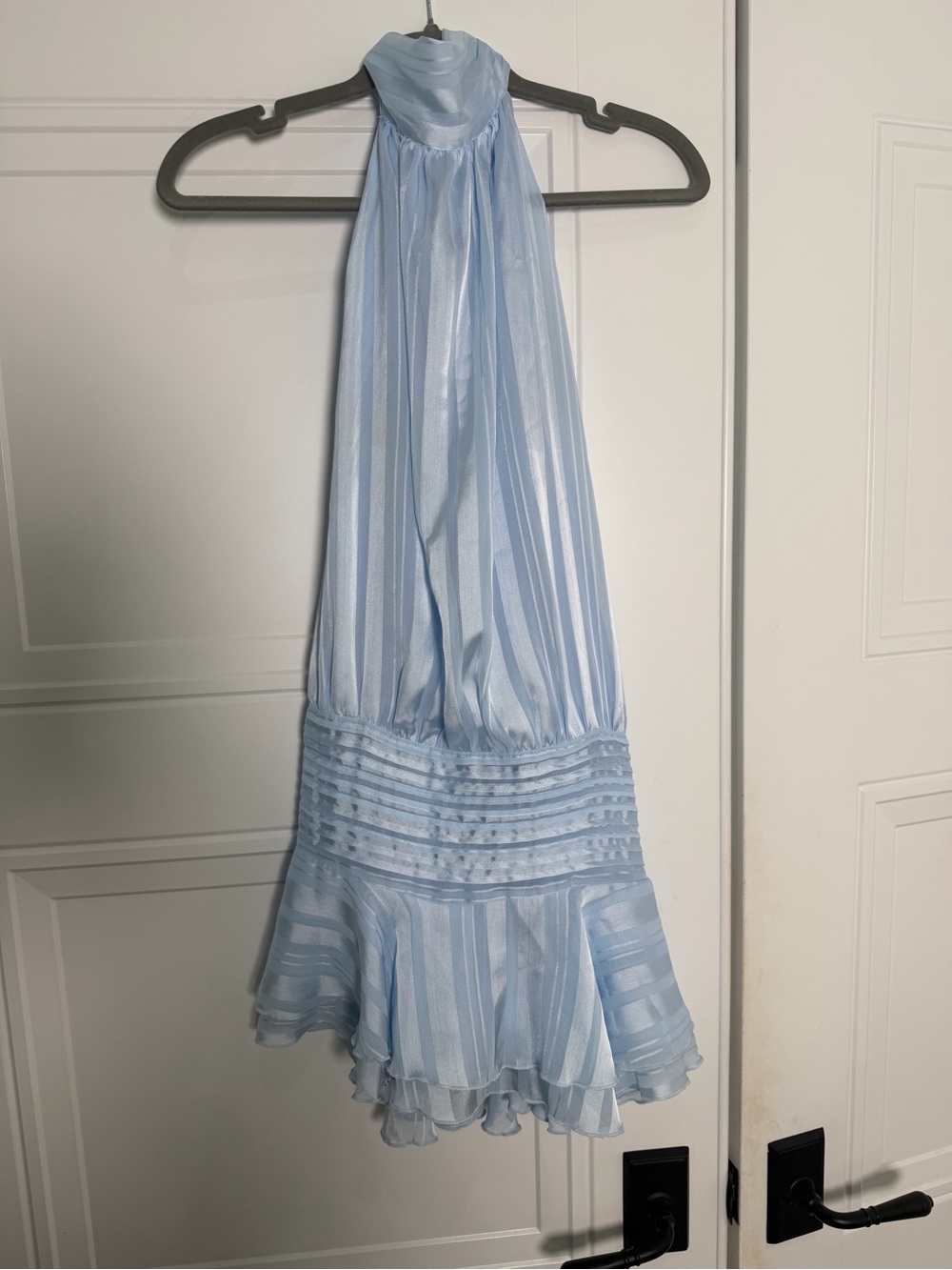 REVOLVE Light Blue Halter Ruffled Mini Dress